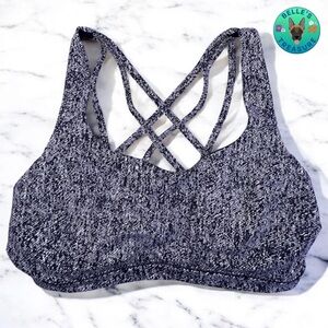 Lululemon Bra Womens 12 Black White D/DD Like A Cloud Longline Ribbed Yoga Gym‎